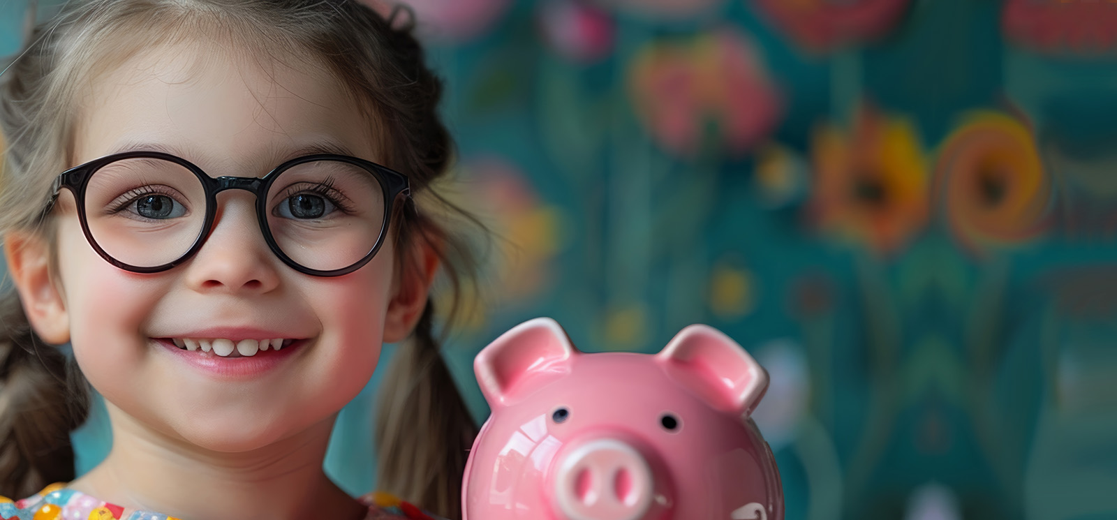 young girl holding piggy bank